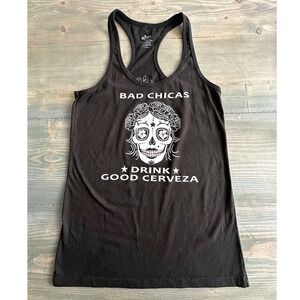 Isla Bad Chicas Black Graphic Drink Good Cerveza Racerback Top Womens Size L